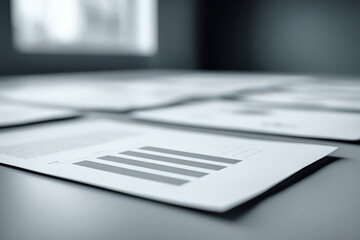 minimalistic photograph featuring financial reports and documents displayed neatly on clean ultrabright background