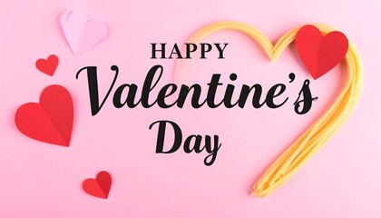 Pink Valentine's Day greeting with hearts & pasta
