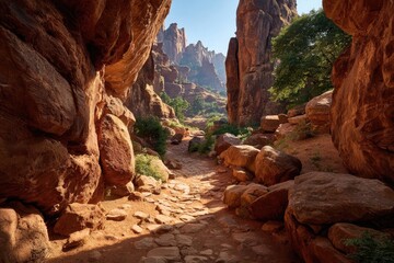 Sunny rock canyon path