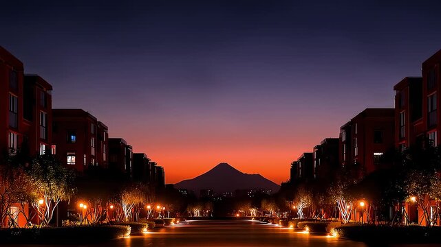 Quiet Town Sunset Reflects Beautiful Architecture