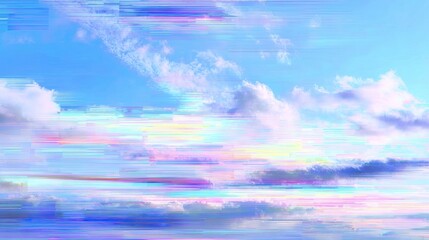 A glitch art depiction of a vibrant sky with clouds