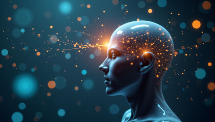 Obraz premium s an animated woman's head with a glowing brain in the middle of it