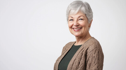 Retrato de uma feliz mulher polonesa idosa sorrindo.