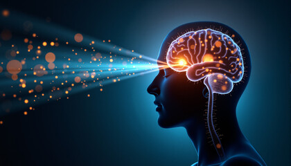 This is an animated image. In this image we can see a person's brain. On the left side of the image there are some dots.