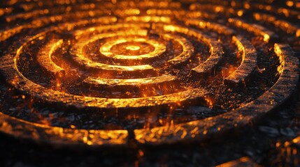 Concentric stone pattern with fiery details.