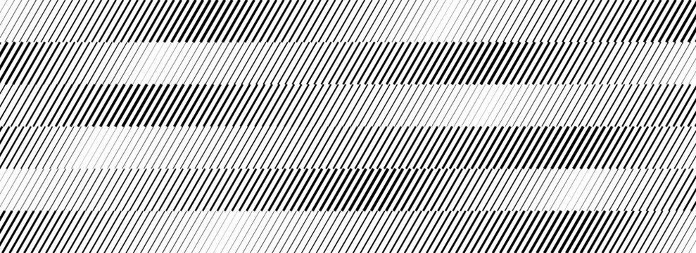 Oblique stripe halftone gradient texture. Diagonal line gradation background. Black and white parallel slanted wallpaper. Repeated striped pattern backdrop. Vector abstract Doppler effect concept