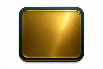 Brushed gold plate with rounded corners and dark green frame, creating an elegant and luxurious backdrop on a transparent background