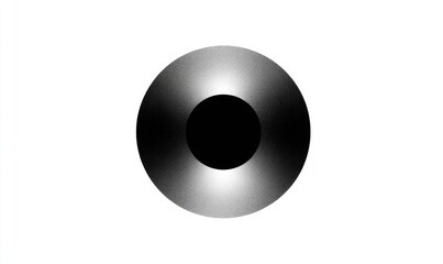 A grayscale, circular graphic with a central black disc and a subtle radial gradient