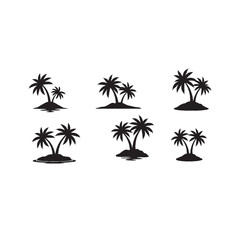 Palm Tree on Small Island Silhouette Vector for Tropical, Beach, and Vacation Concepts