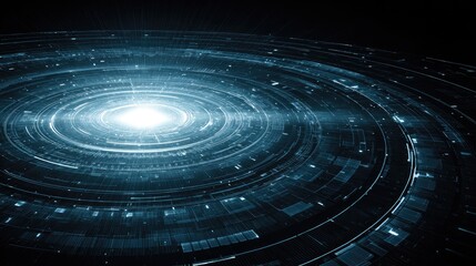 Abstract swirling light patterns in dark space, resembling a futuristic galaxy or data visualization