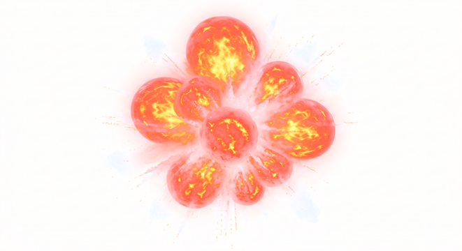 Cluster of fiery orbs with swirling yellow flames and radiant orange glow.