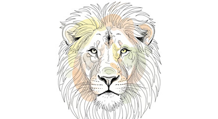 Detailed line art illustration of a lion's head with soft color accents