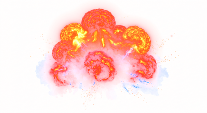 Fiery Explosion with Red and Orange Flames and Blue Sparks.