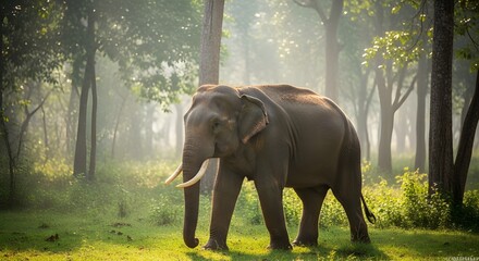 Fototapeta premium Asian Elephant in a Misty Forest