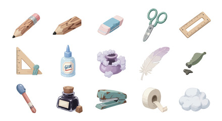 School Supplies Collection Cute Cartoon