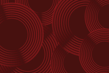 Abstract red glowing geometric lines on dark red background. Modern shiny red circle lines pattern. Futuristic technology concept, perfect for covers, posters, banners, brochures, websites, etc.