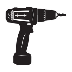power drill silhouette line art vector illustration, Drill icon, drill silhouette, Electric drill machine silhouette vector