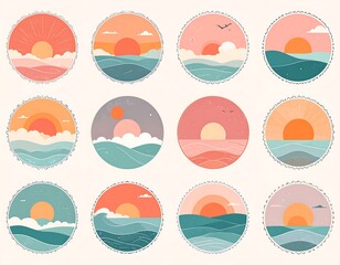 Circular sunset/sunrise over ocean scenes