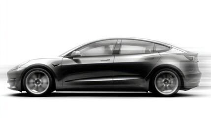Fototapeta premium Sleek Electric Car in Motion: Modern Black Sedan Showcasing Innovative Design and Speed