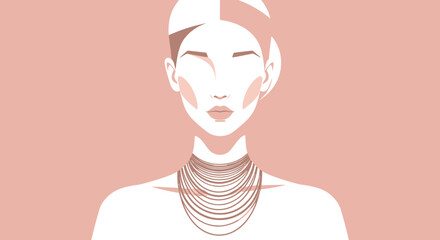 Elegant Portrait of a Woman with Elaborate Necklace in Soft Pastel Tones