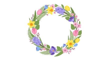 Obraz premium Delicate spring flower wreath isolated on white backdrop, floral circle decor