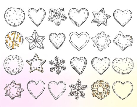 Assorted Christmas cookies, outline drawings