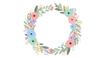 Obraz premium Elegant floral wreath adorned with pastel hues for invitations and designs