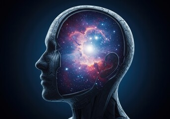 Obraz premium Conceptual depiction of the human mind interconnected with the cosmos and infinite possibilities