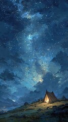Night sky ablaze with stars over a lone tent