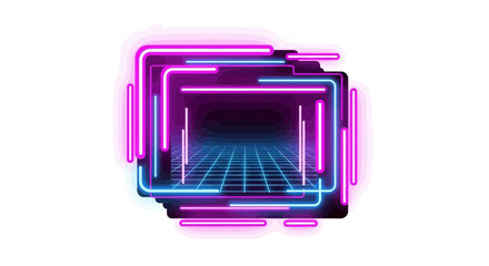 Futuristic Rectangular Portal with Glowing Grid and Neon Outlines Design