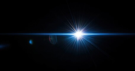 Intense light burst, lens flare against a dark background