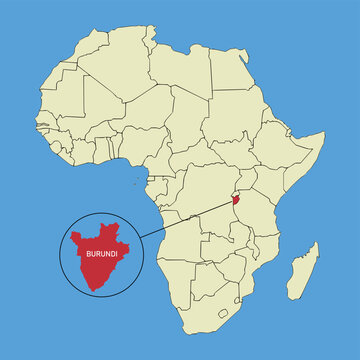 Vector map of Burundi, silhouette illustration of vector map isolated on map of Africa. African continent state	