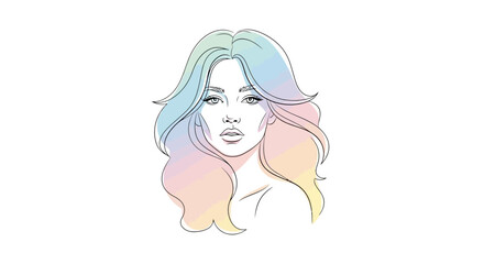 Illustrative artwork showcases a woman with flowing, vividly colored hair