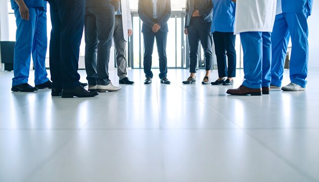 Professional healthcare team and business administrators in a collaborative meeting at the hospital.