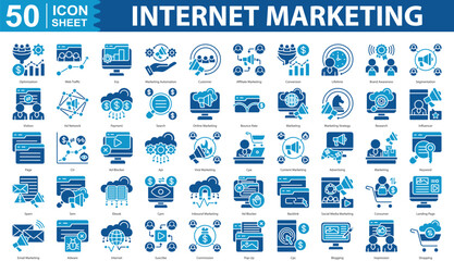 Internet Marketing Icon Set Collection Concept With Icon Of optimization, web traffic, erp, marketing automation, customer, affiliate marketing, conversion, lifetime