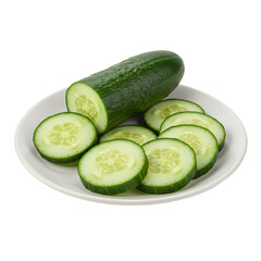Fresh cucumber sliced on a plate with whole cucumber beside  