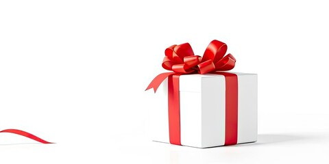 Elegant White Gift Box with Red Ribbon and Bow