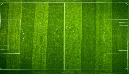 High-angle view of a soccer field.  Green grass, white lines (2)