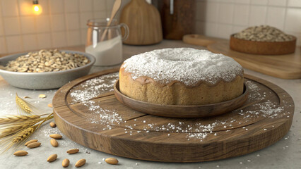Delicious homemade bundt cake recipe with powdered sugar topping and almond garnish for dessert baking