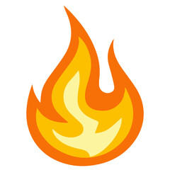 Artistic tall flame vector with orange edges and yellow middle, symbolizing heat, burning energy, and glowing fire.