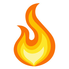 Tall curved flame icon with yellow core and orange outline, symbolizing heat, burning energy, and fire in vector design.
