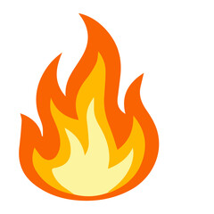 Bright orange and yellow flame icon with smooth curves, representing fire, heat, and energy in flat vector style.