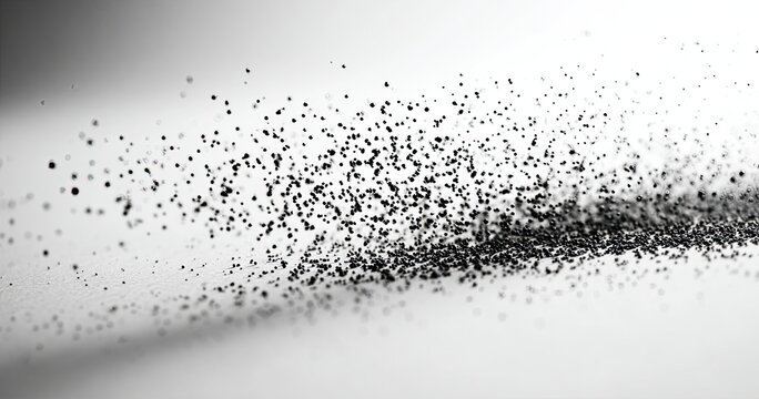 Abstract black particles dispersed across a light gray background