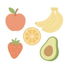 Flat-Style Digital Illustration of Healthy Fruits on Transparent Background
