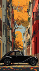 Fototapeta premium Illustrate a aerodynamic vintage car in a urban