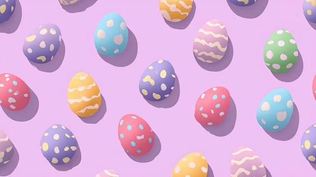 Colorful Easter eggs on a pastel purple background - Powered by Adobe