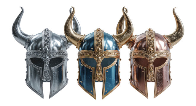 Metallic Viking Helmets Collection on Transparent Background
