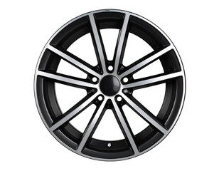 Obraz premium Modern Black and Silver Car Alloy Wheel, isolated on transparent background