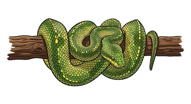 green tree python wrapped around branch perfect for reptile enthusiast websites nature documentaries and tropicalthemed designs