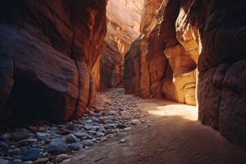 Sunlit narrow canyon passage